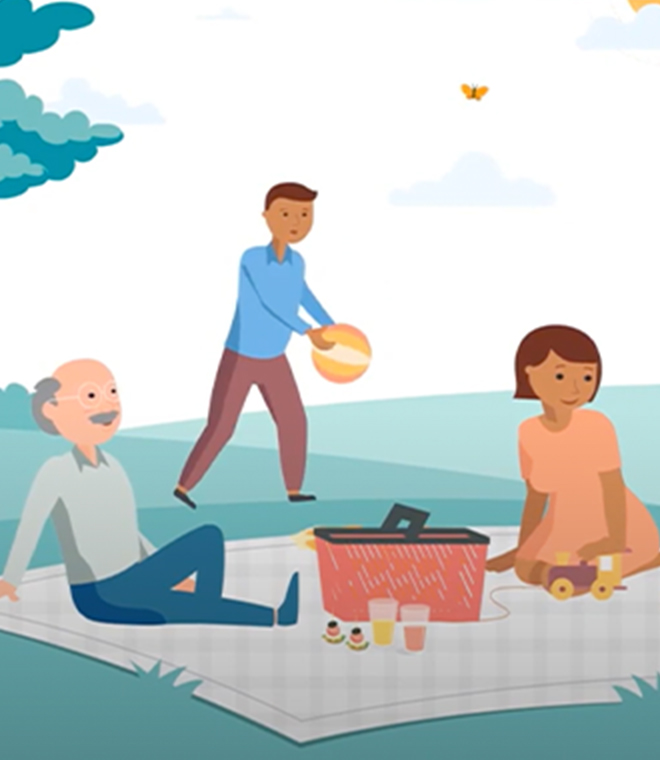 Thumbnail image of a family outside having a picnic